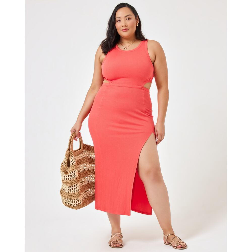 L*Space Size XL Charli Cayenne Red Ribbed Knit Back Cut~Out Midi Dress NWT
